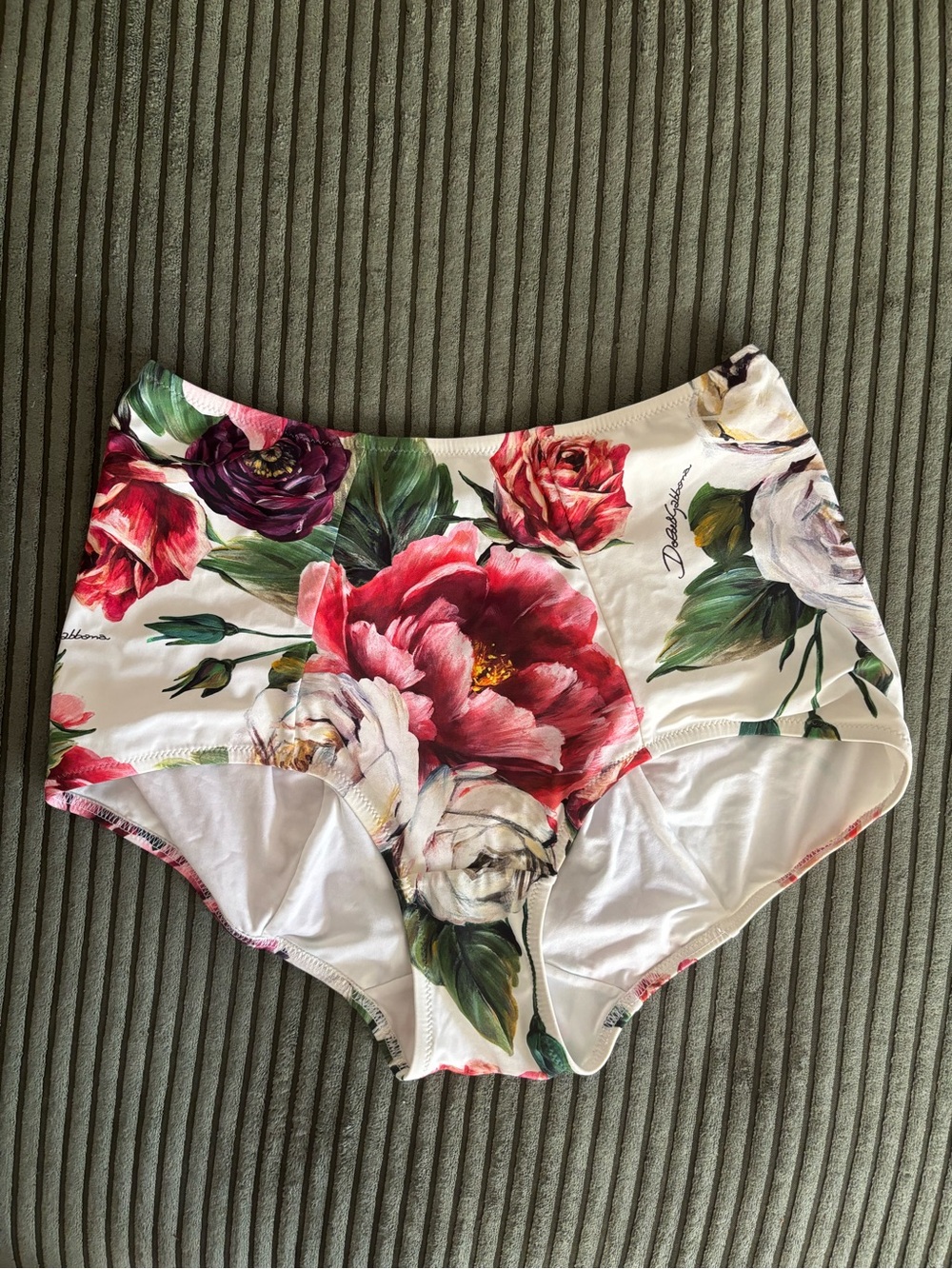 Dolce & Gabbana Floral High-Waist Briefs – White with Pink & Green Floral Print